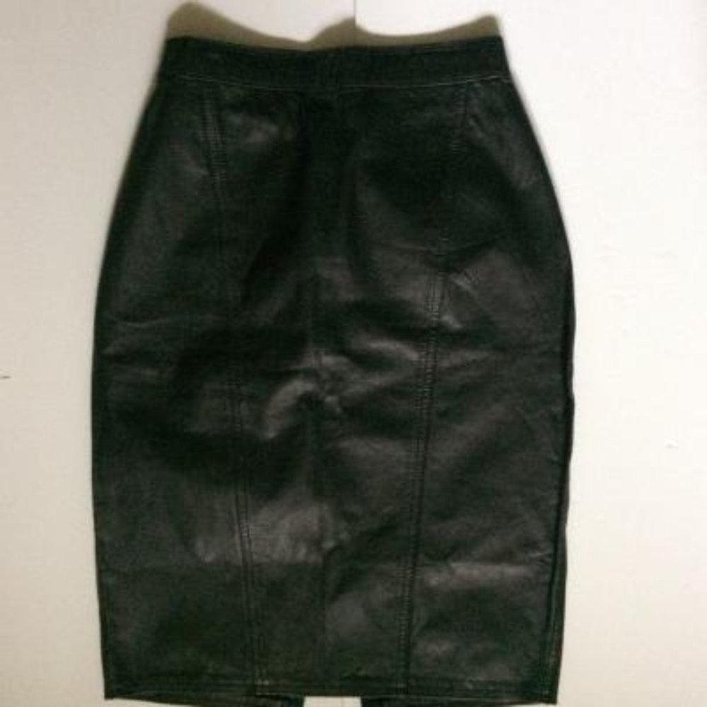 Vintage Winlit Black Leather Pencil Skirt - Size 3/4